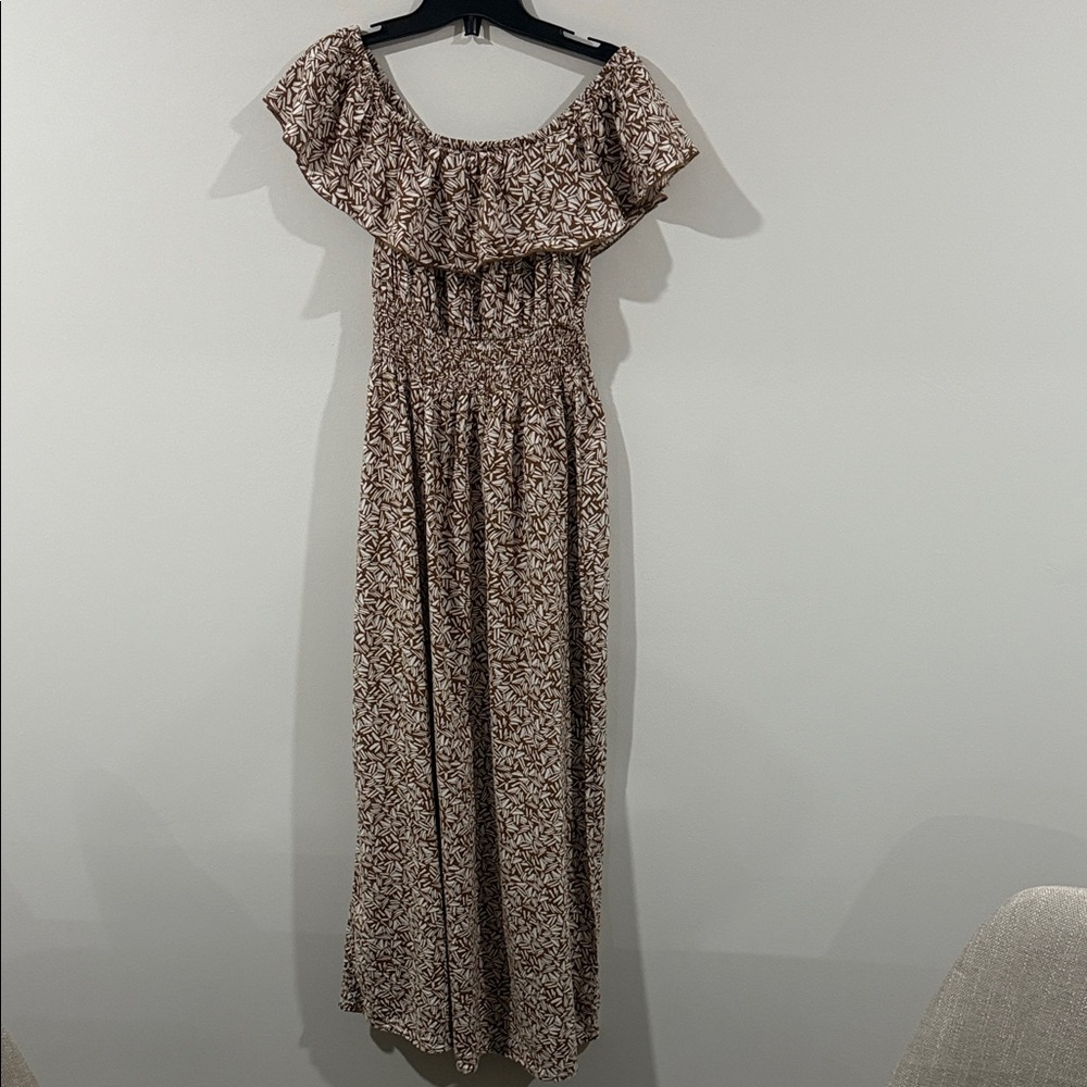 Old Navy Brown Floral Off-Shoulder Maxi Dress